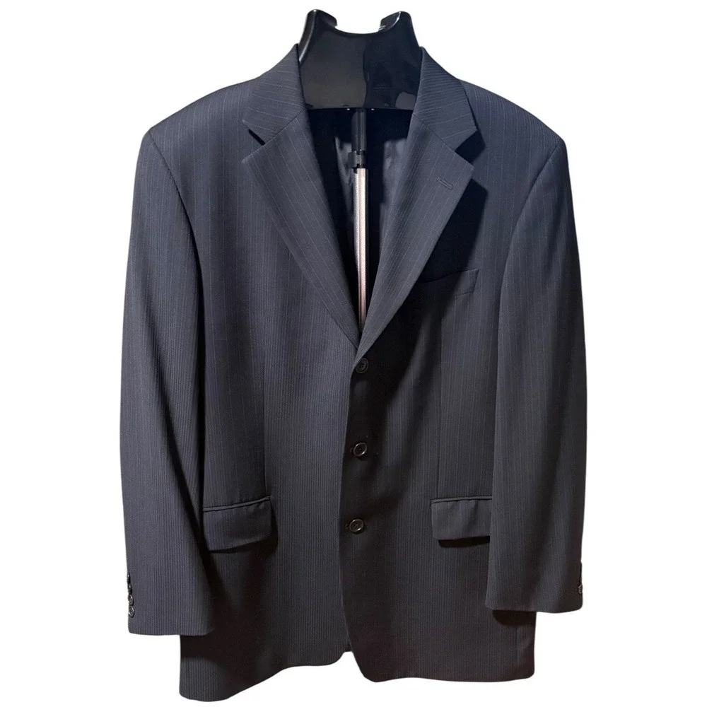 Hugo Boss Men Colombo Italy 42R Blazer Navy Pinstripe 3 Button 100% Virgin Wool